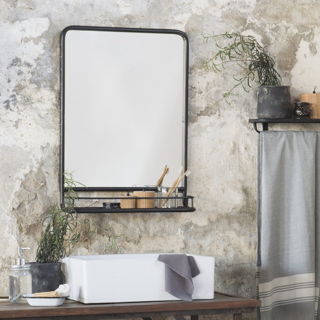 Bathroom Vanity Mirror With Shelf
 Black Distressed Industrial Mirror with Shelf PRE