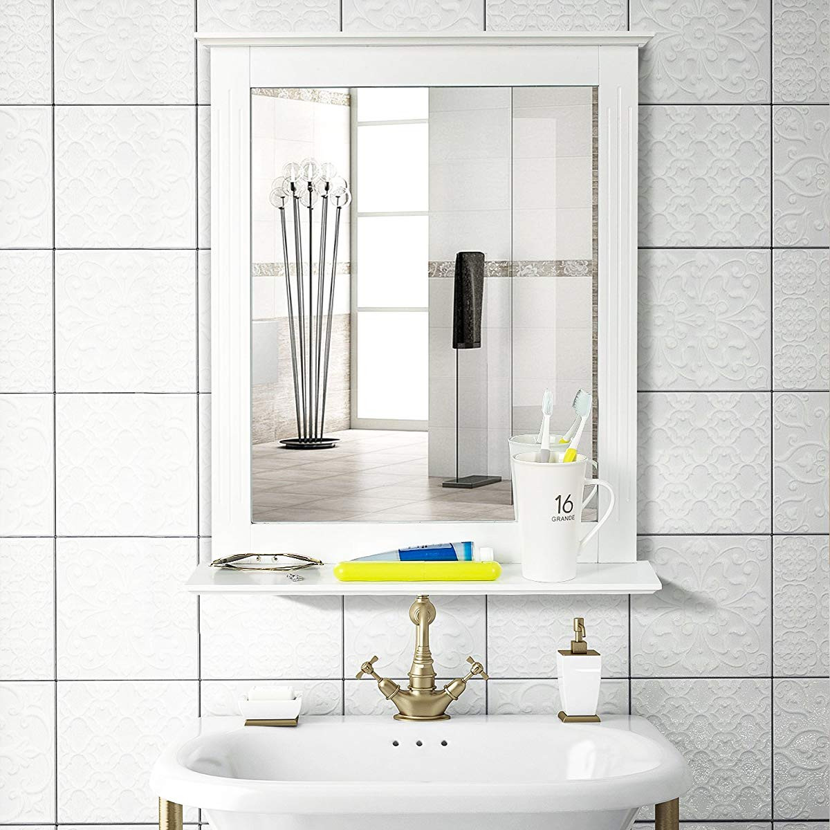 Bathroom Vanity Mirror With Shelf
 HOMFA Bathroom Wall Mirror Vanity Mirror Makeup Mirror