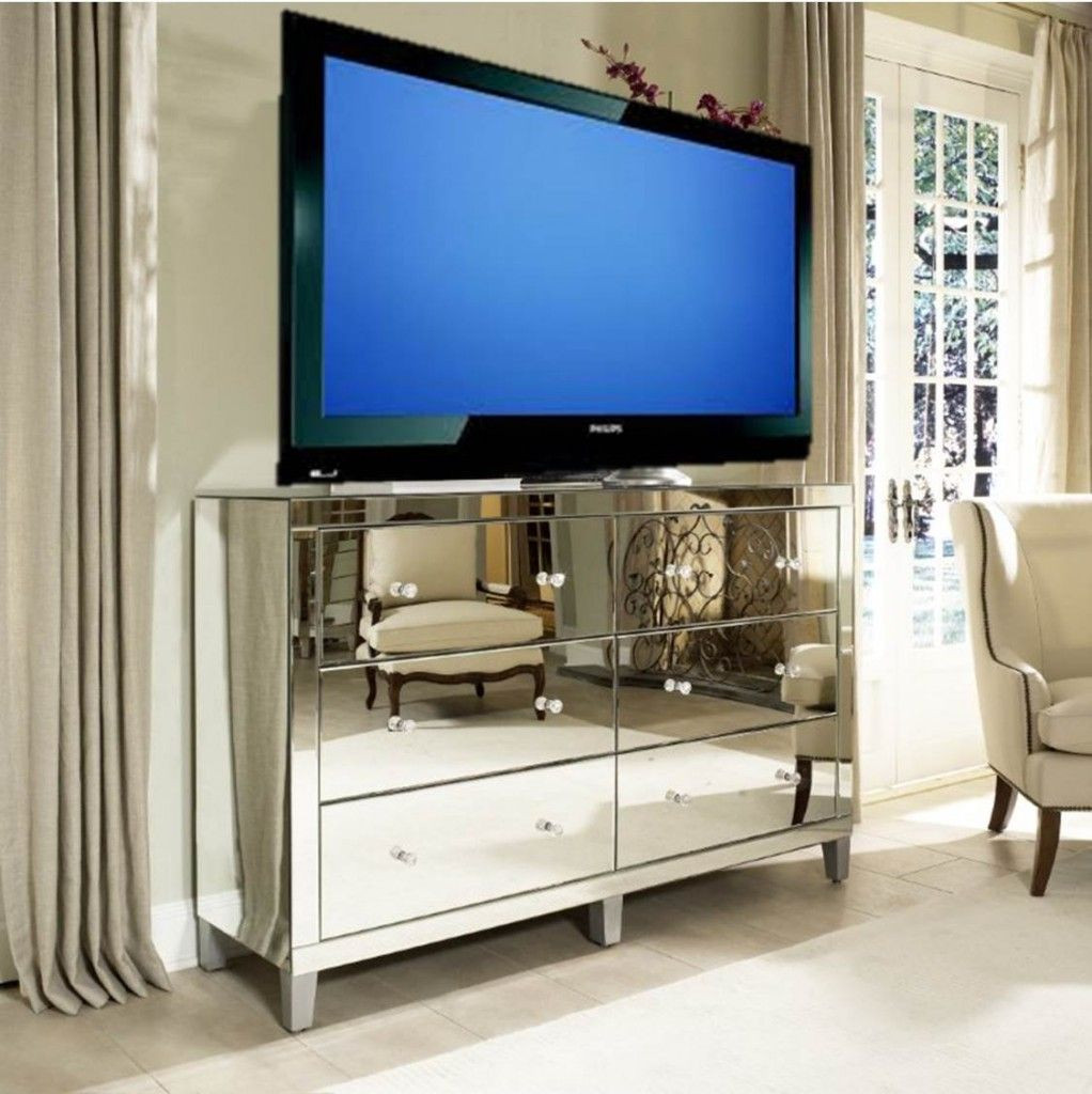 Bedroom Media Cabinet
 Manhattan Glamour Style Using A Mirrored Dresser As A