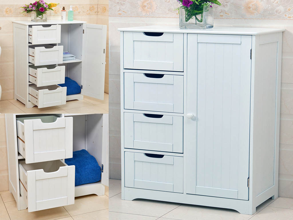 Bedroom Storage Cabinets
 NEW WHITE WOODEN CABINET WITH 4 DRAWERS & CUPBOARD STORAGE