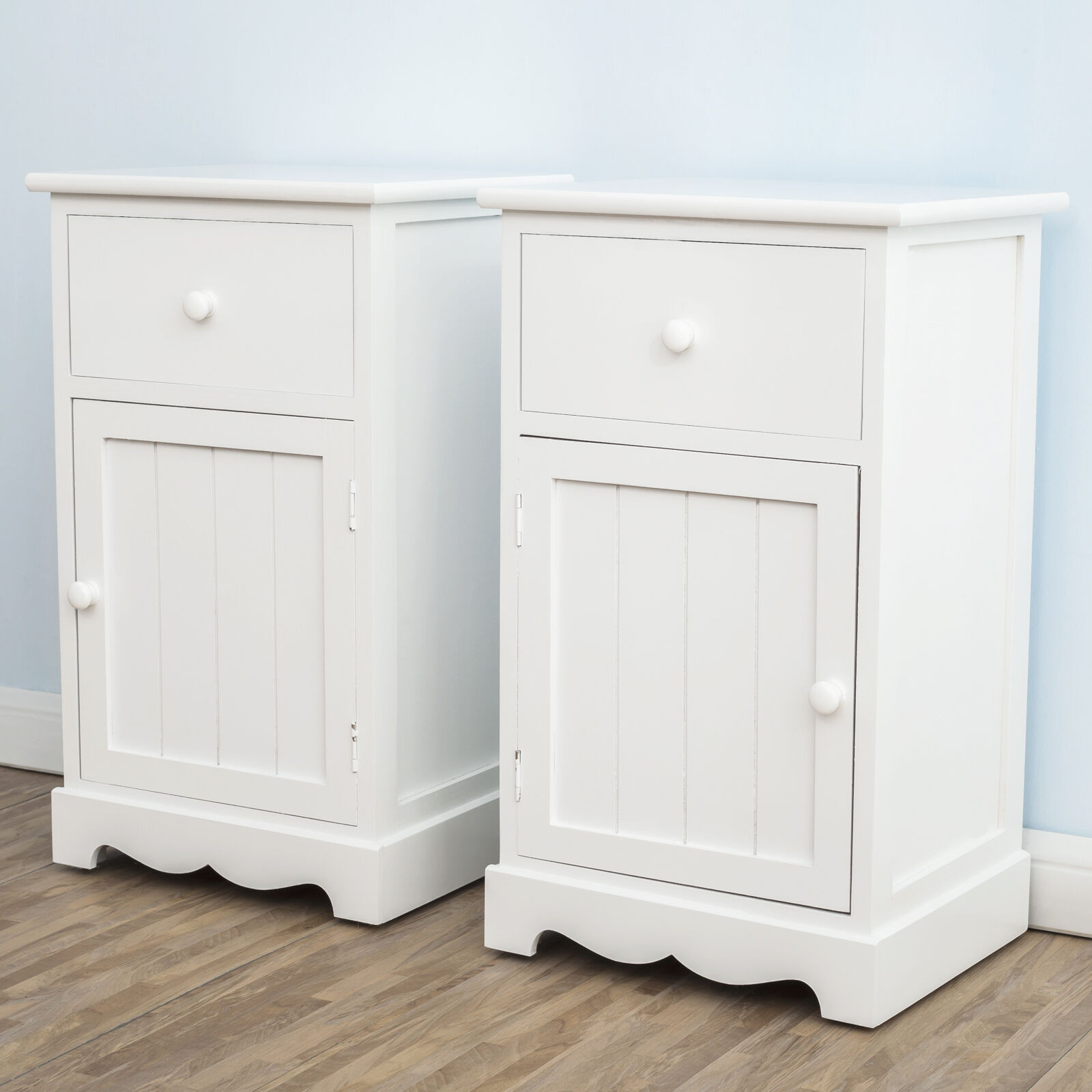 Bedroom Storage Cabinets
 Pair of White Groove Door Bedside Tables Drawers Storage