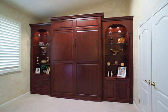 Bedroom Storage Cabinets
 Stained Wood Wall Bed & Side Cabinets Traditional