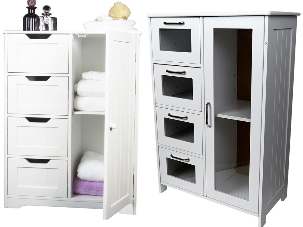 Bedroom Storage Cabinets
 WHITE WOODEN CABINET W 4 DRAWERS GLASS & CUPBOARD