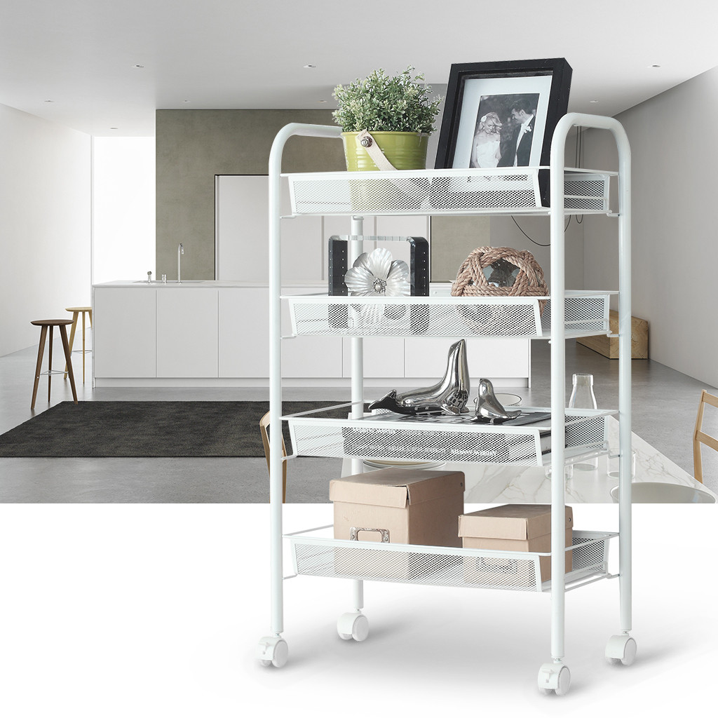 Bedroom Storage Shelves
 4Tier Rolling Cart Metal Mesh Trolley Kitchen fice