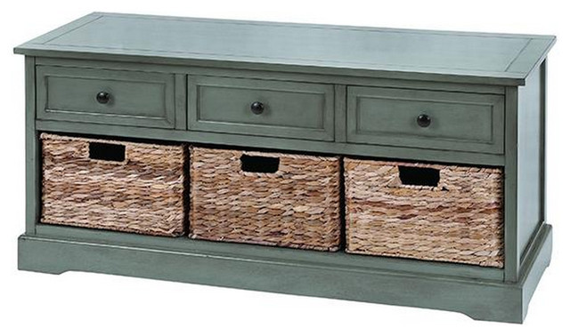 Bench With Basket Storage
 3 Wicker Basket Storage Bench Traditional Accent And