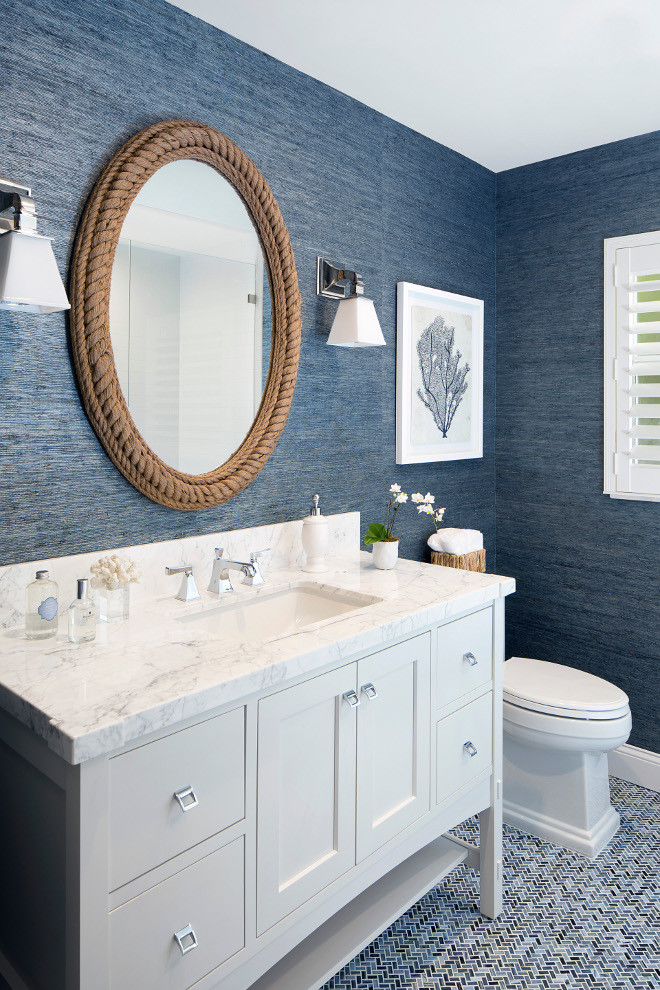 Blue Bathroom Wallpaper
 Coastal Cottage with Whitewashed Ceiling Home Bunch