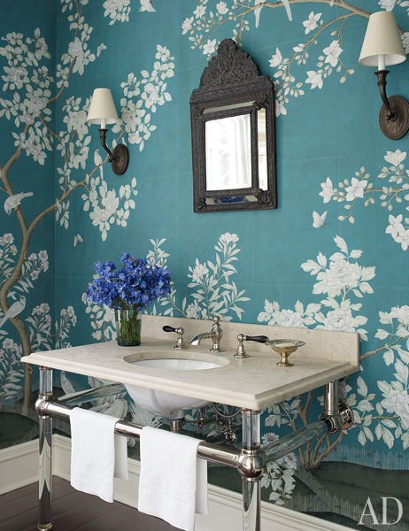 Blue Bathroom Wallpaper
 Peacock Blue Wallpaper Asian bathroom Architectural