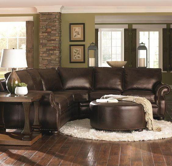 Brown Sectional Living Room Ideas
 Chocolate Brown Leather Sectional w Round Ottoman