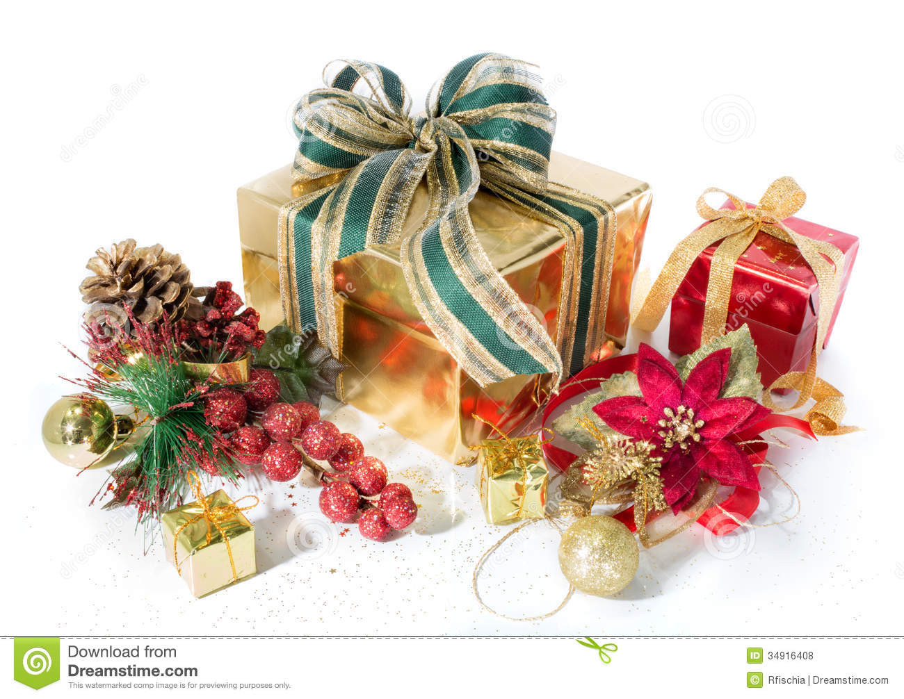 Christmas Gift Packages
 Gift Packages Christmas Red And Golden With Decorations