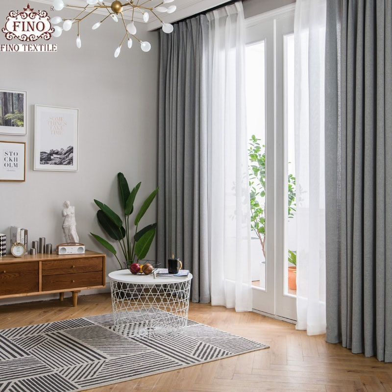 Contemporary Curtains For Living Room
 FINO Nordic Gray Solid Curtain Fabrics For Living Room