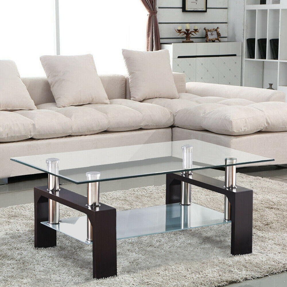 Contemporary Living Room Tables
 Modern Rectangular Glass Coffee Table Shelf W Leg Living