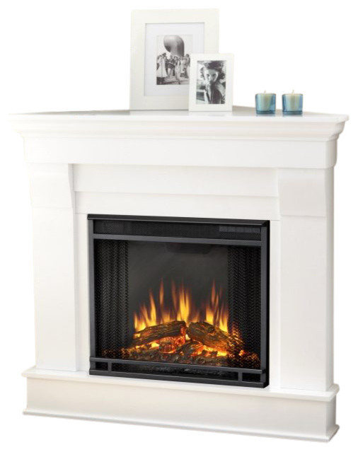 Cymax Electric Fireplace
 Real Flame Chateau Electric Corner Fireplace in White