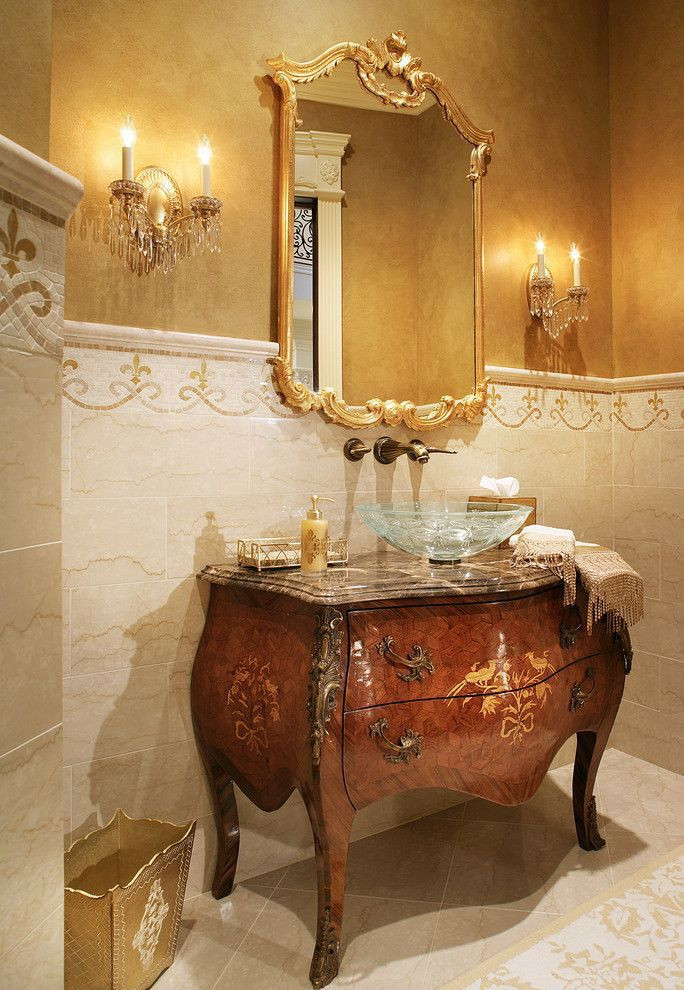 Decorative Bathroom Vanities
 Luxurious powder room with elegant Louis XV style carved