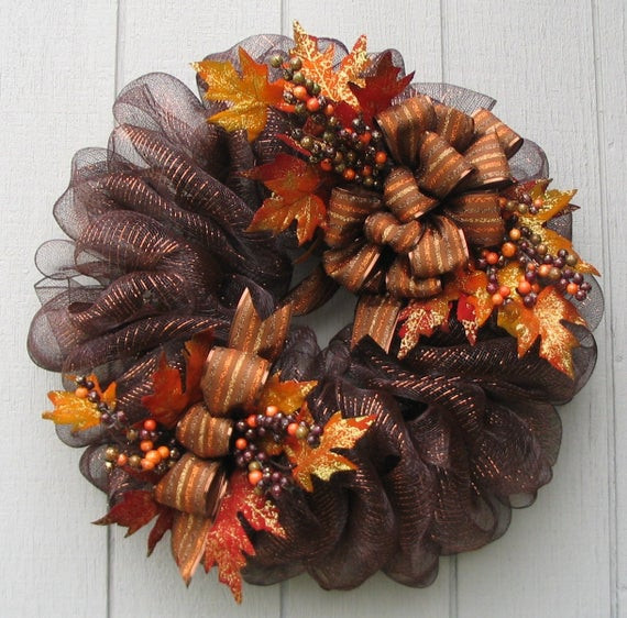 Diy Fall Deco Mesh Wreaths
 Luxurious Brown Metallic Deco Mesh Fall by wreathswithclasses