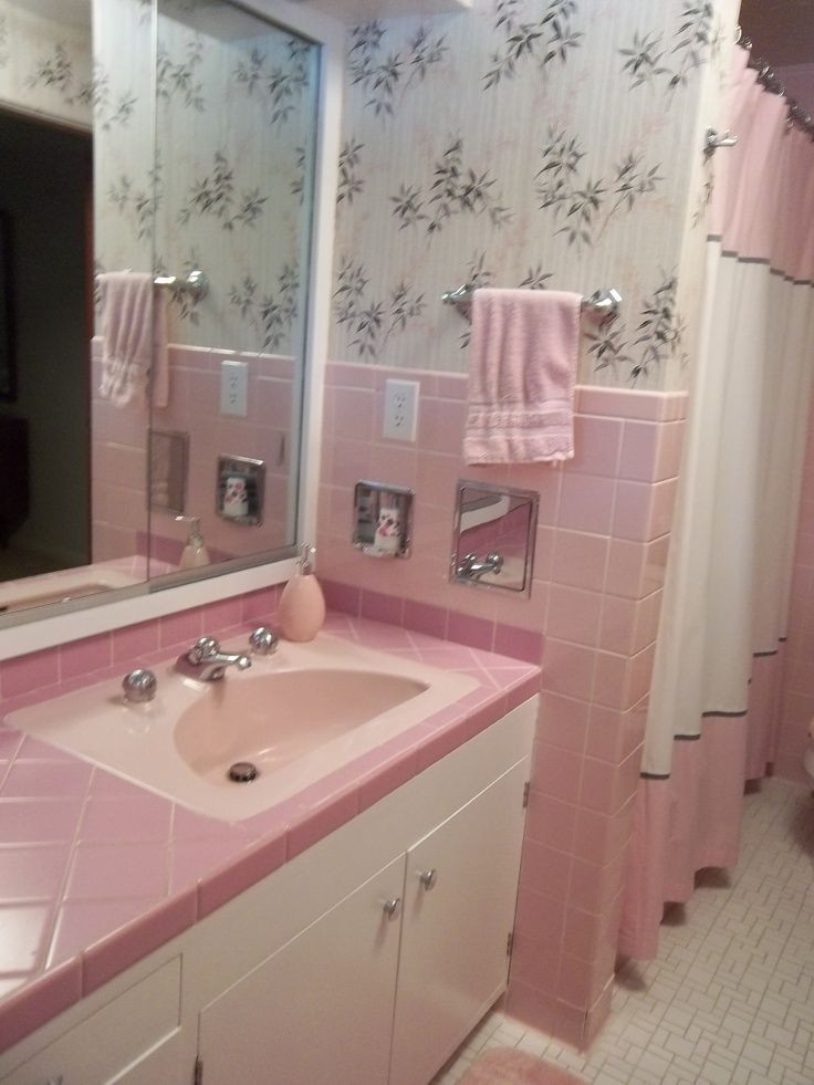 Downplay A Pink Tile Bathroom
 347 best images about mid century bathrooms on Pinterest