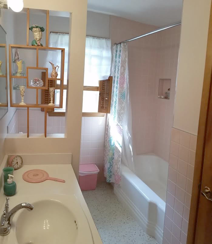 Downplay A Pink Tile Bathroom
 Julie s bathroom using 4" pink tile from Classic Tile