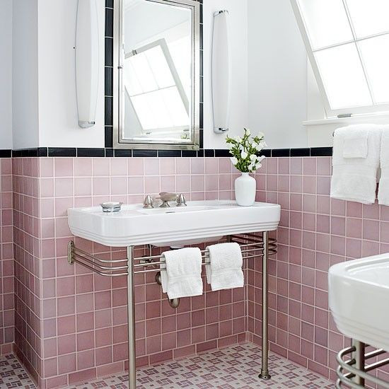 Downplay A Pink Tile Bathroom
 bathroom pink tile styled retro modern