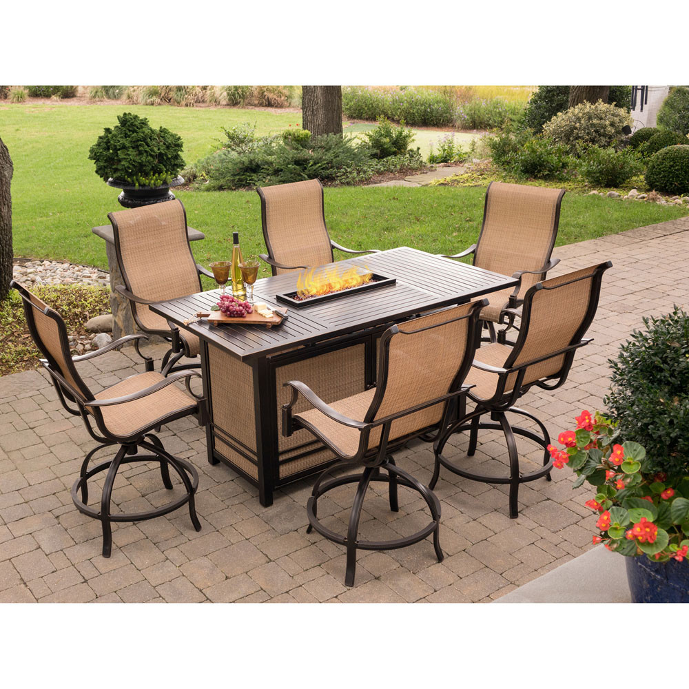 Fire Pit Dining Table
 Hanover Monaco 7 Piece High Dining Set with 6 Swivel