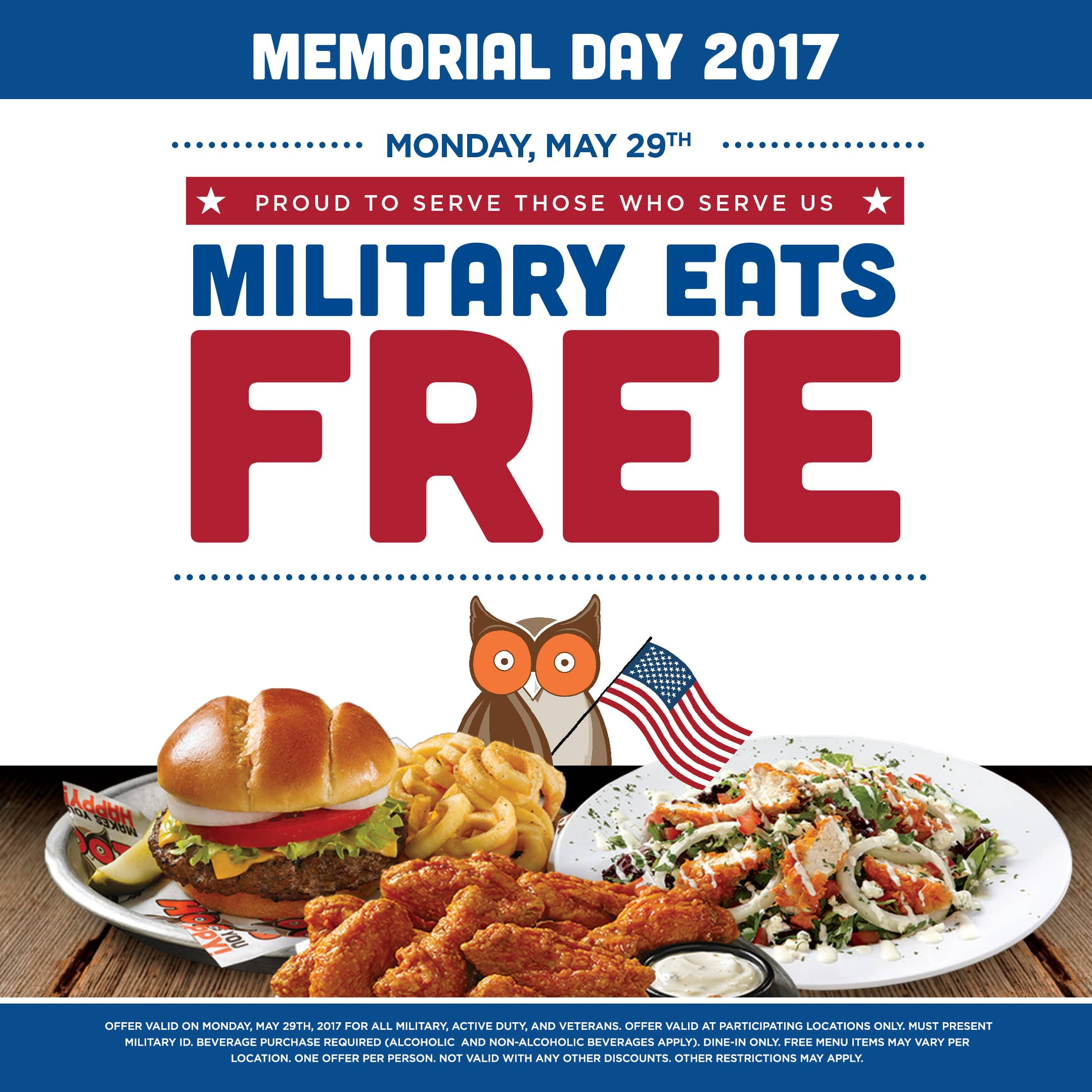 Free Food For Vets On Memorial Day
 Hooters Serves Free Meals to Military on Memorial Day