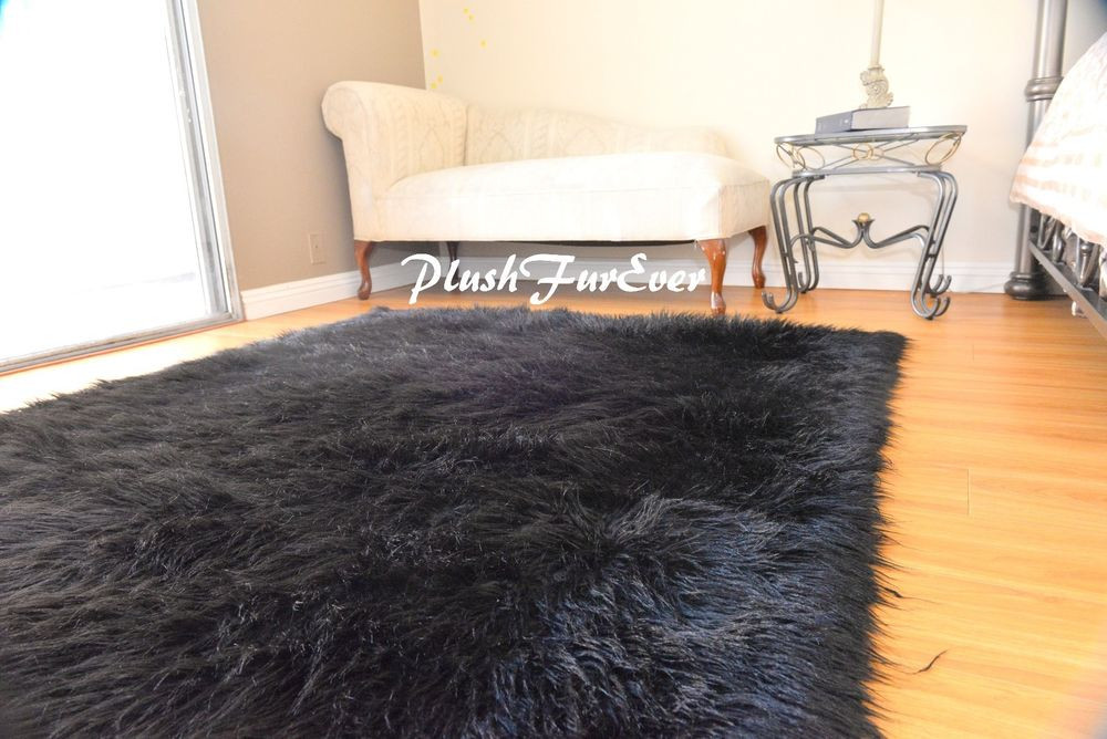 Furry Rugs For Living Room
 5 x6 faux fur rug Rectangle area rug Black Shaggy Premium