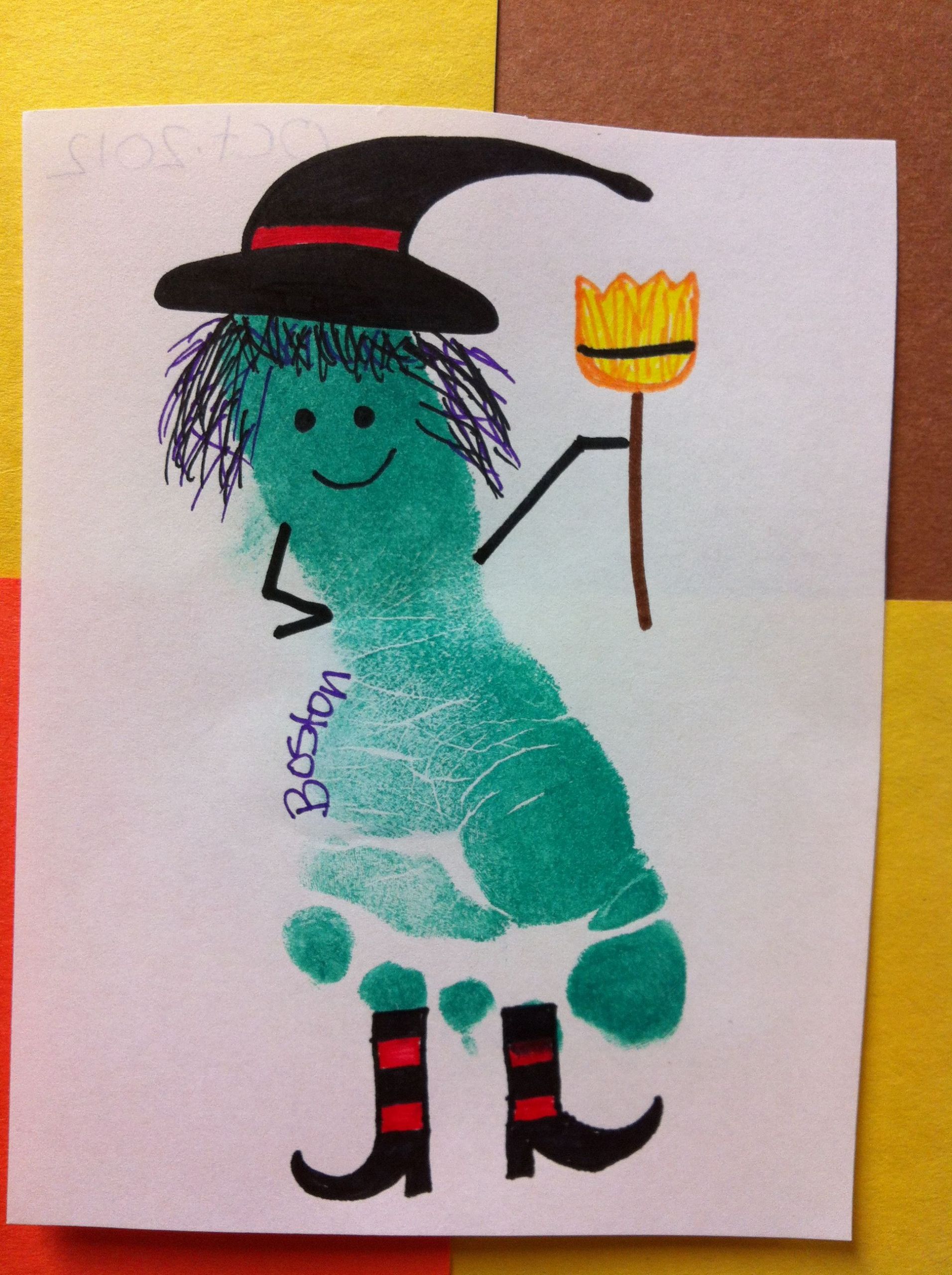 Halloween Art And Craft For Toddlers
 Footprint witch Cute for Halloween art for a daycare or