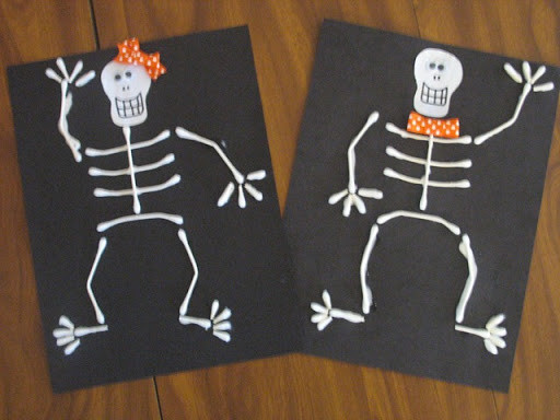 Halloween Art And Crafts For Preschoolers
 Preschool Crafts for Kids Halloween Q tip Skeleton Craft