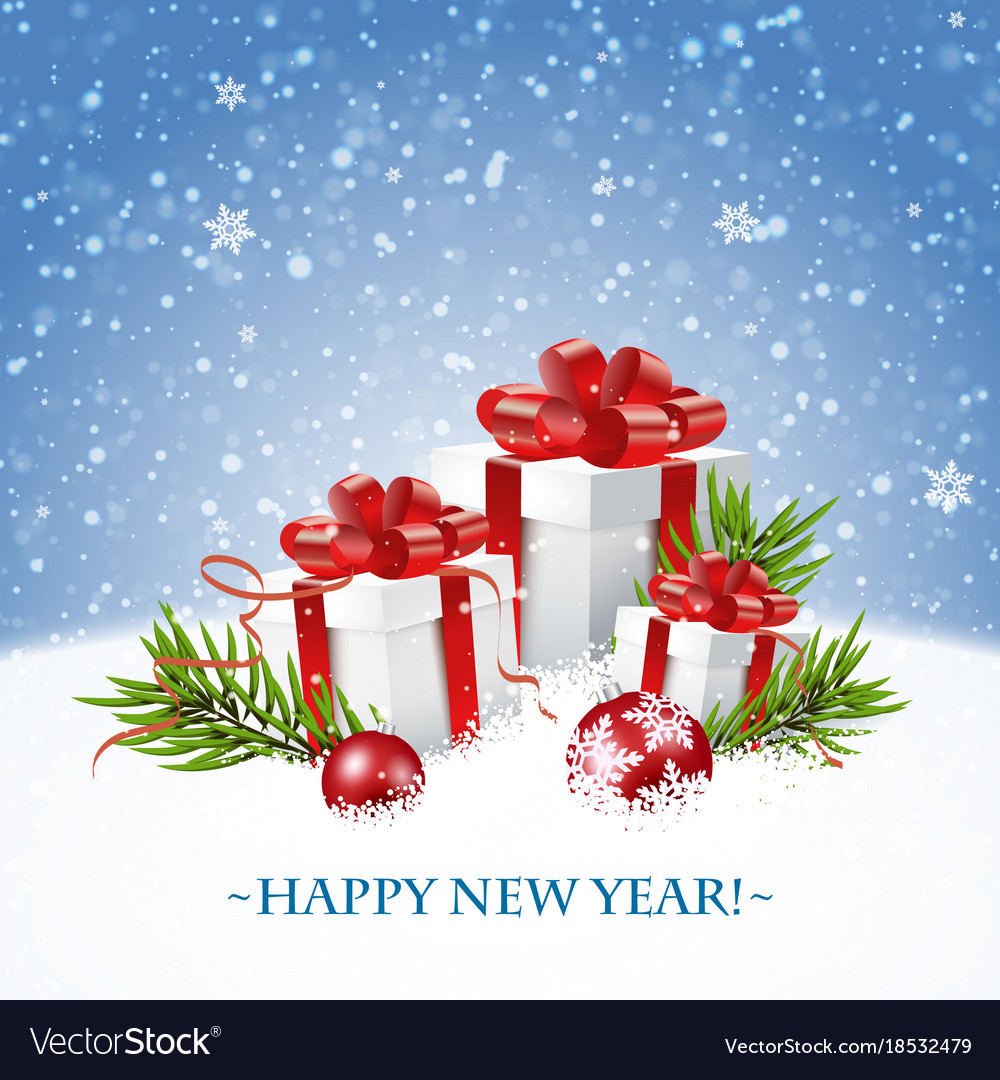 Happy New Year Gift
 Merry christmas and happy new year card with t Vector Image