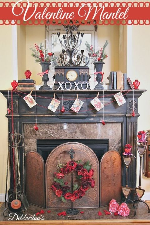 House Party Vickie Valentines Day
 Vintage whimsical Valentine mantel