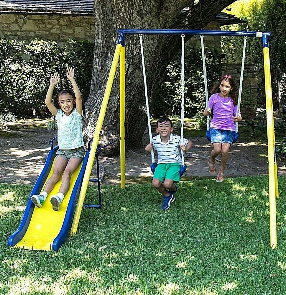 Kids Garden Swing
 Swing Set Playground Metal Outdoor Play Slide Kids