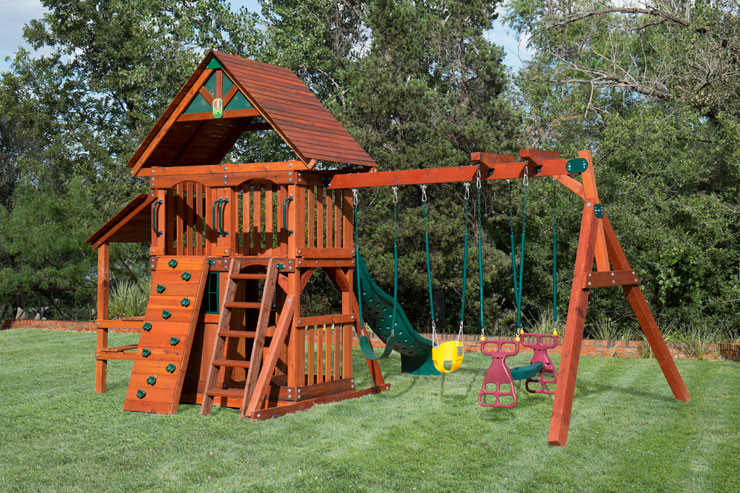 Kids Play House Swing Set
 Wooden Playset with Playhouse Swing