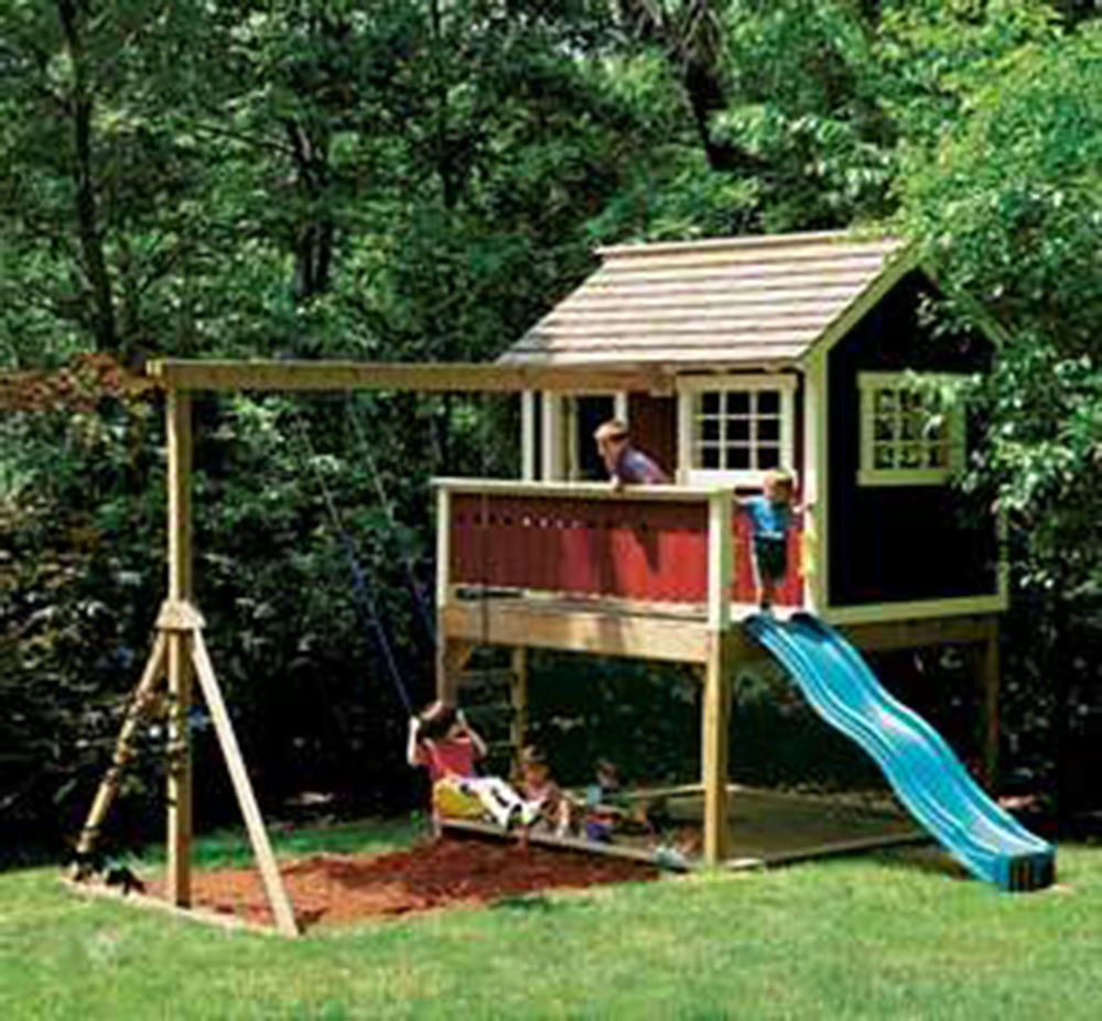 Kids Play House Swing Set
 Kids Outdoor Wooden Playhouse Swing Set Detailed Plan