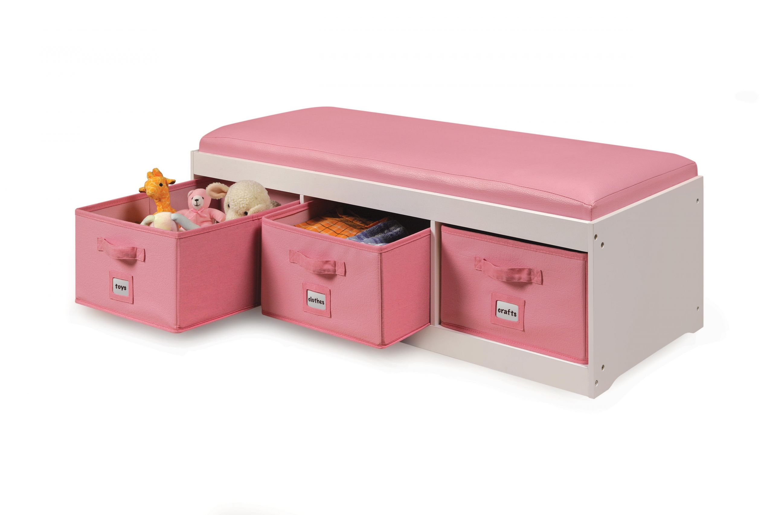 Kids Storage Bench With Cushion
 Badger Basket Storage Bench with Top Cushion & 3 Bins by