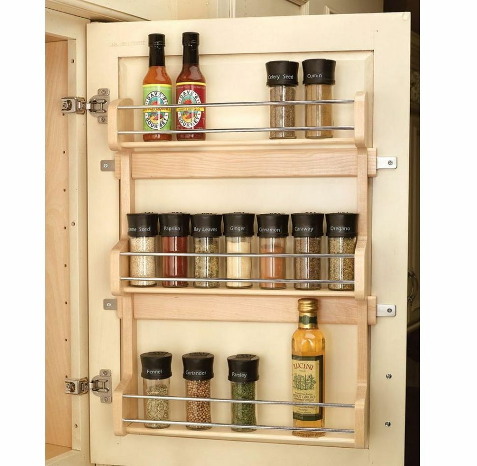 Kitchen Cabinet Door Storage
 Wood Shelf Door Mount Cabinet Spice Holder Rack Storage