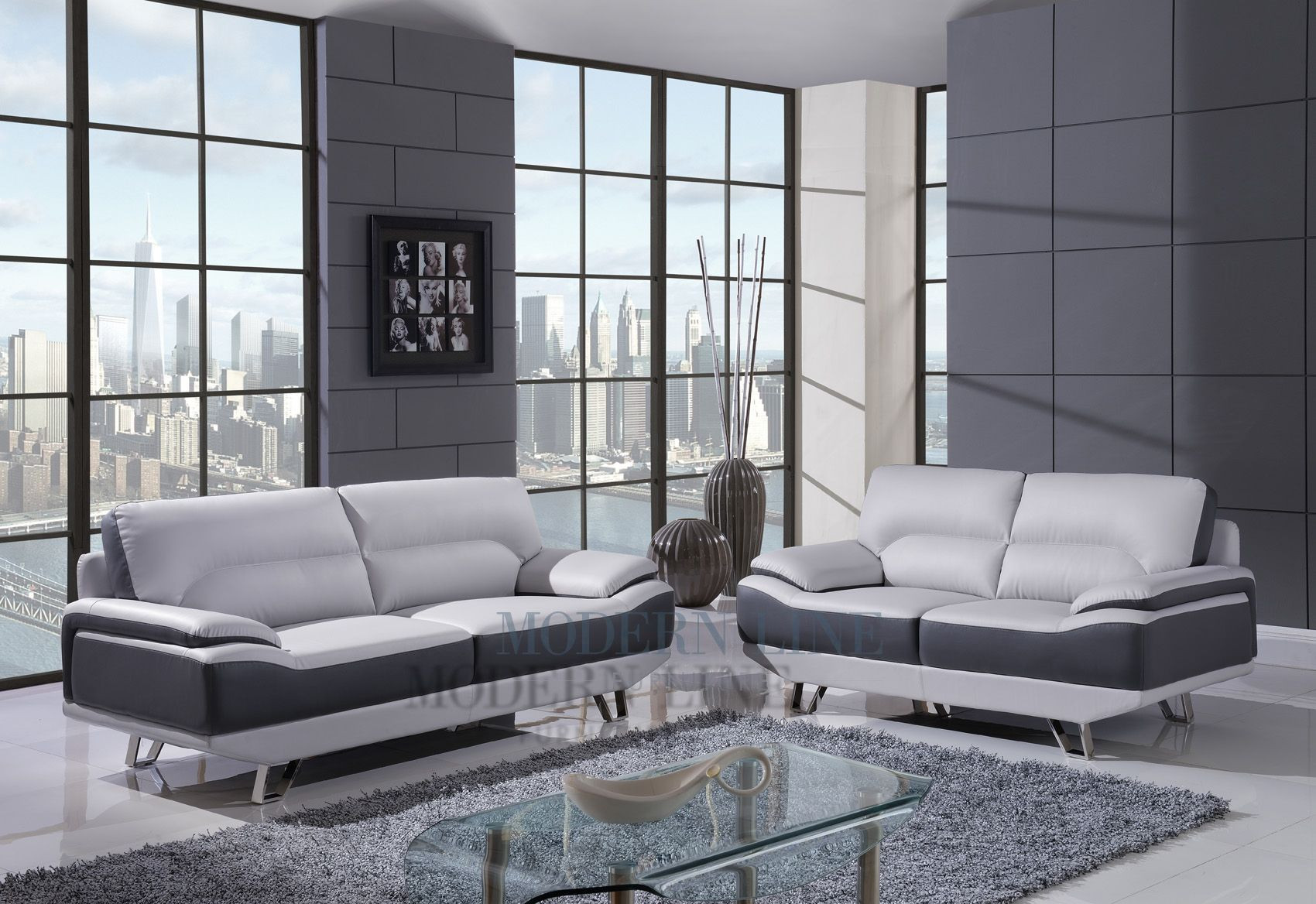 Light Grey Couch Living Room
 Modern Dual Tone Light Grey & Dark Grey Leather Living