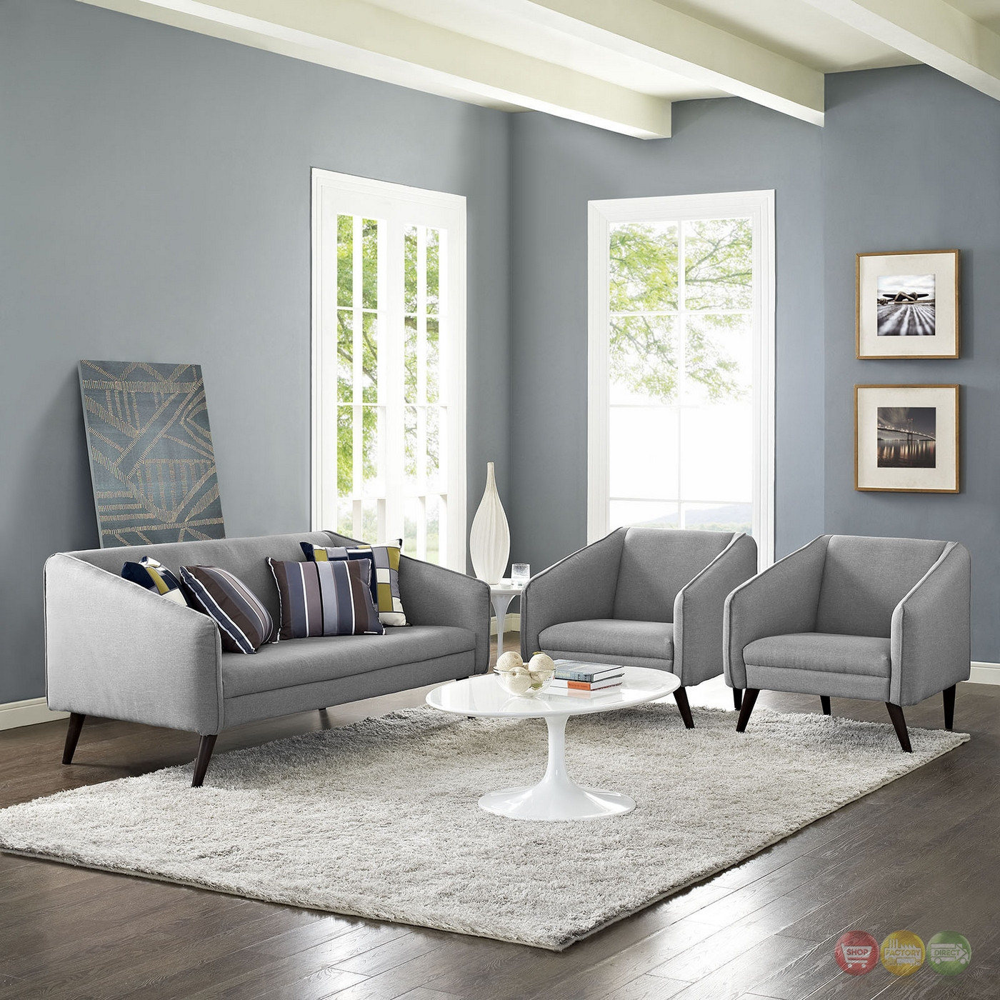 Light Grey Couch Living Room
 Slide Modern 3 pc Upholstered Sofa & Armchairs Living Room