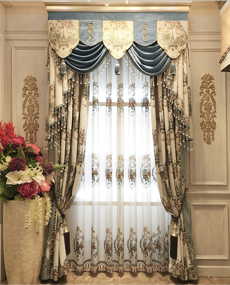 Living Room Curtains With Valance
 Embroidered Luxury Curtain Jacquard Blinds Curtains For