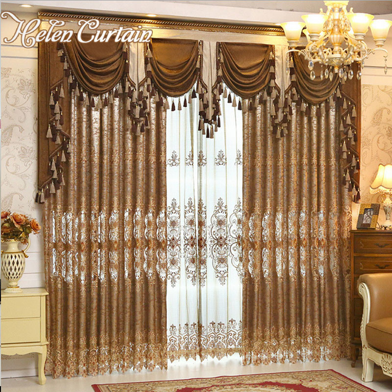 Living Room Curtains With Valance
 Helen Curtain Luxury Gold Embroidered Curtains For Living