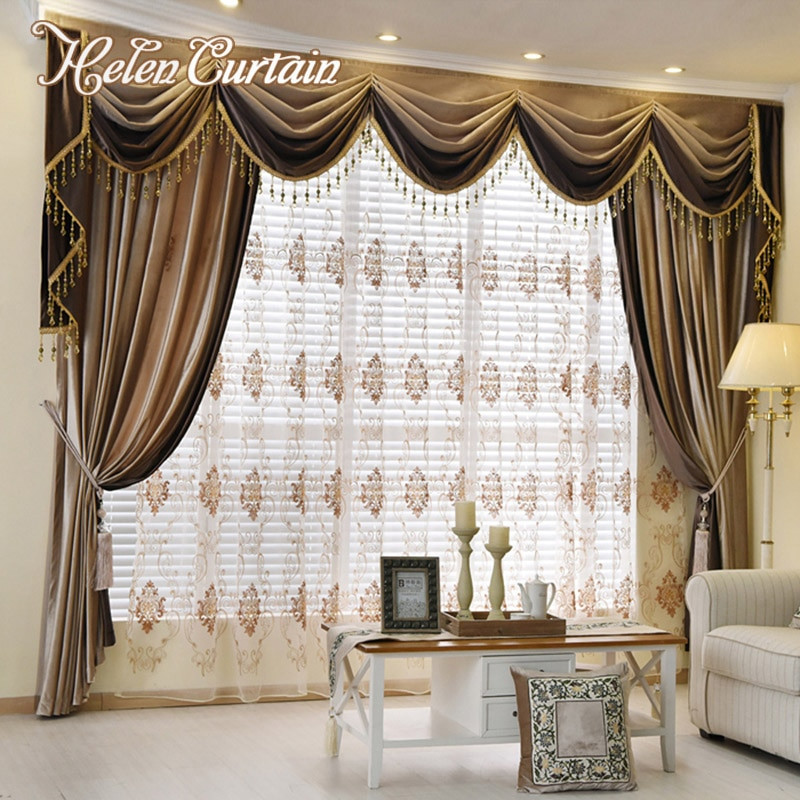 Living Room Curtains With Valance
 Helen Curtain Set Luxury European Design Splice Valance
