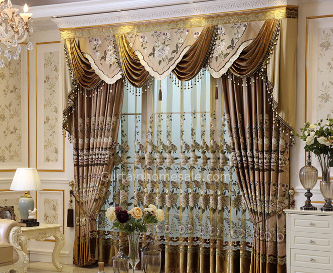 Living Room Curtains With Valance
 Luxury Faux Silk Fabric Living Room Curtain In Coffee