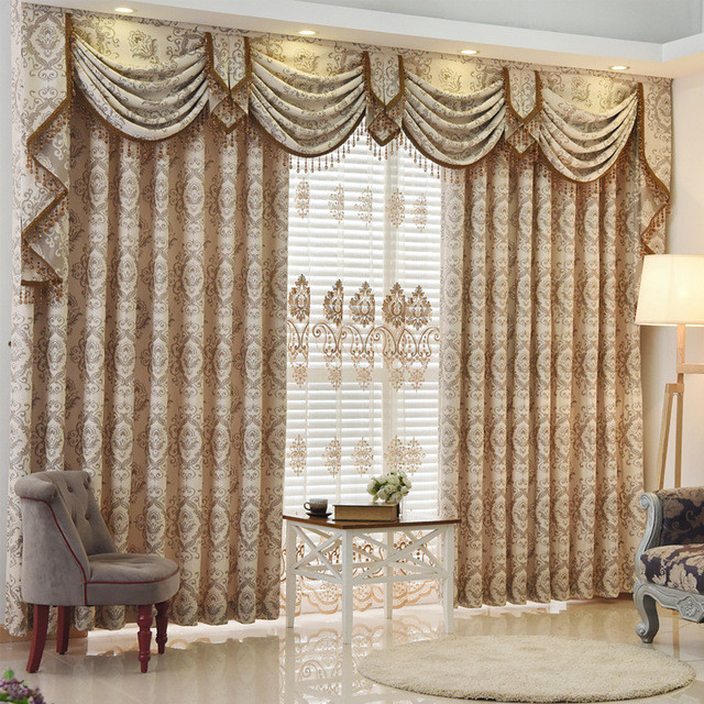 Living Room Curtains With Valance
 New arrival European luxury Curtain bay window jacquard