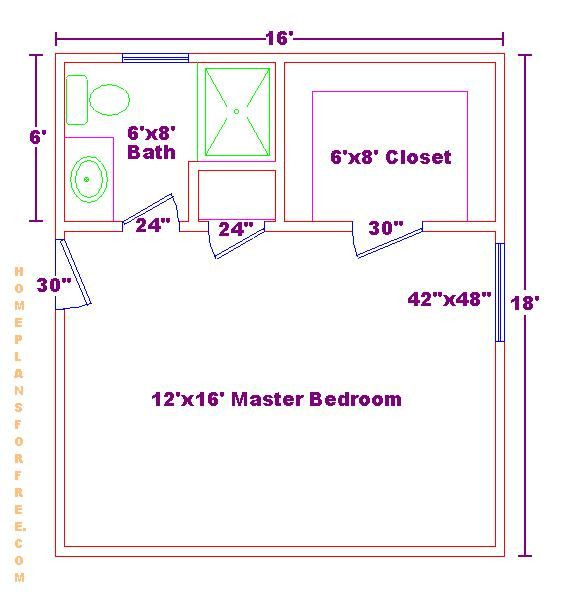 Master Bathroom Dimensions
 Master bedroom 12x16 floor plan with 6x8 bath and walk in