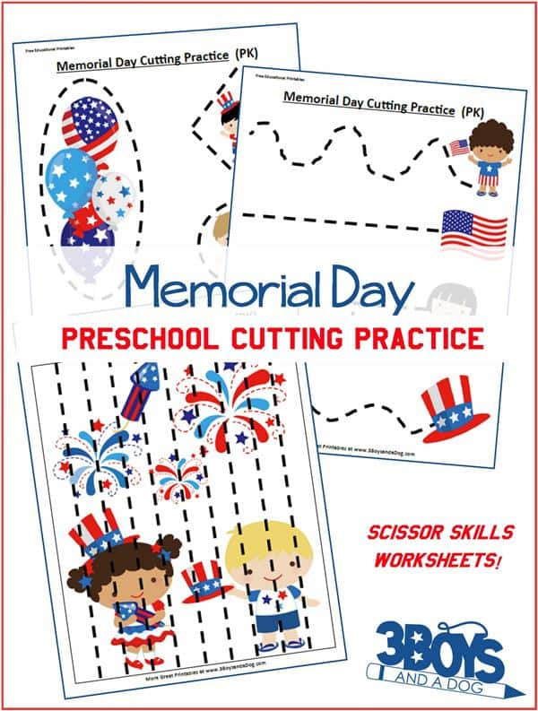 Memorial Day Activities For Kindergarten
 Memorial Day Preschool Cutting Practice Worksheets – 3