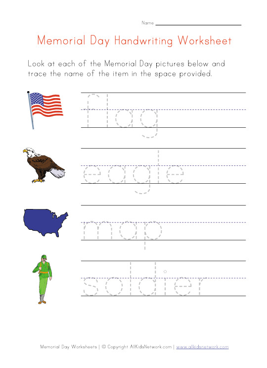 Memorial Day Activities For Kindergarten
 Memorial Day Handwriting Worksheet