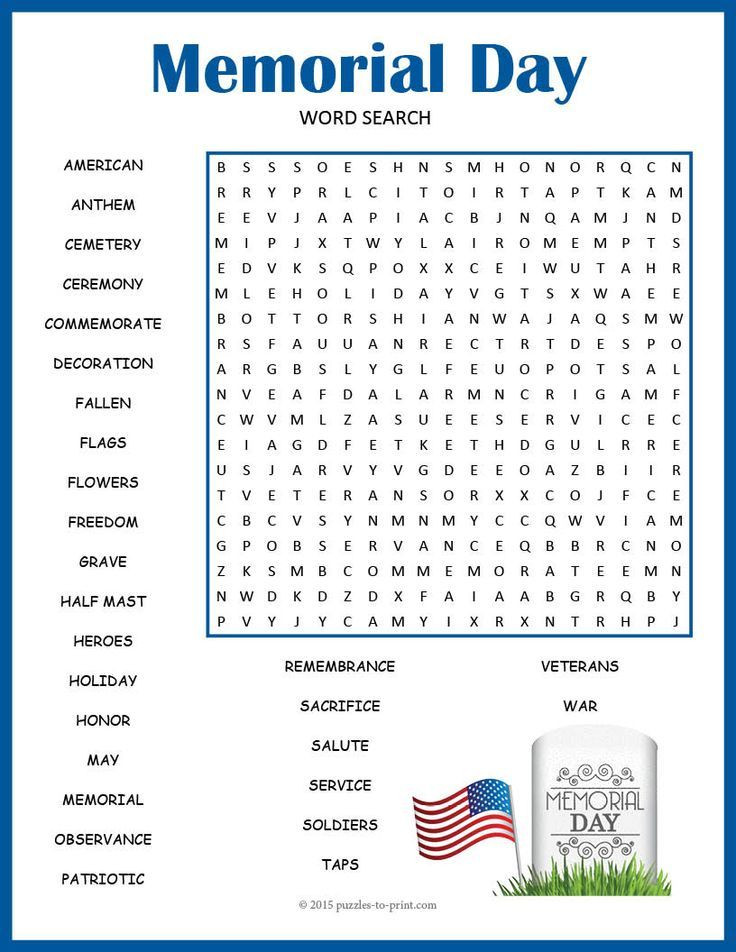 Memorial Day Activities For Seniors
 Memorial Day Word Search Worksheets