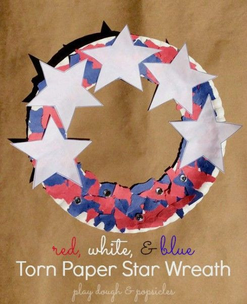 Memorial Day Arts And Craft
 Ripped Paper Star Wreath 4th of July