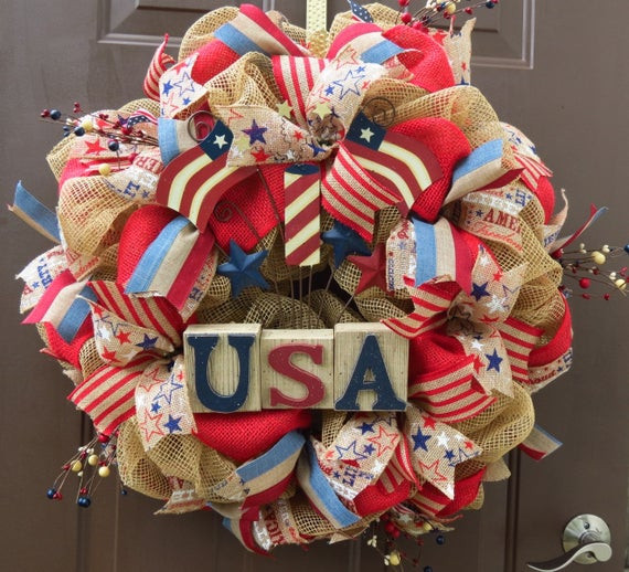 Memorial Day Wreath Ideas
 SALE Patriotic Deco Mesh Wreath 4th of July Deco Mesh