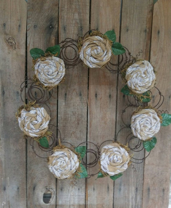 Metal Spring Ideas Bed Spring Wreath Repurposed Bed Springs Burlap Roses Rustic