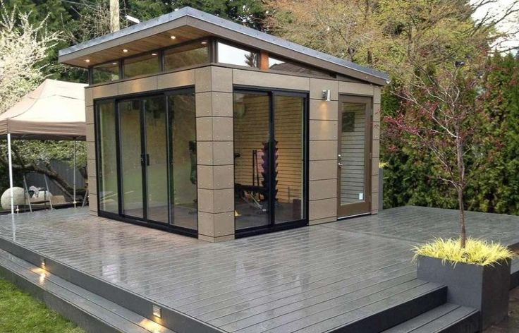 Modern Backyard Shed
 Exterior Sliding Glass Door Modern Shed Design Ideas