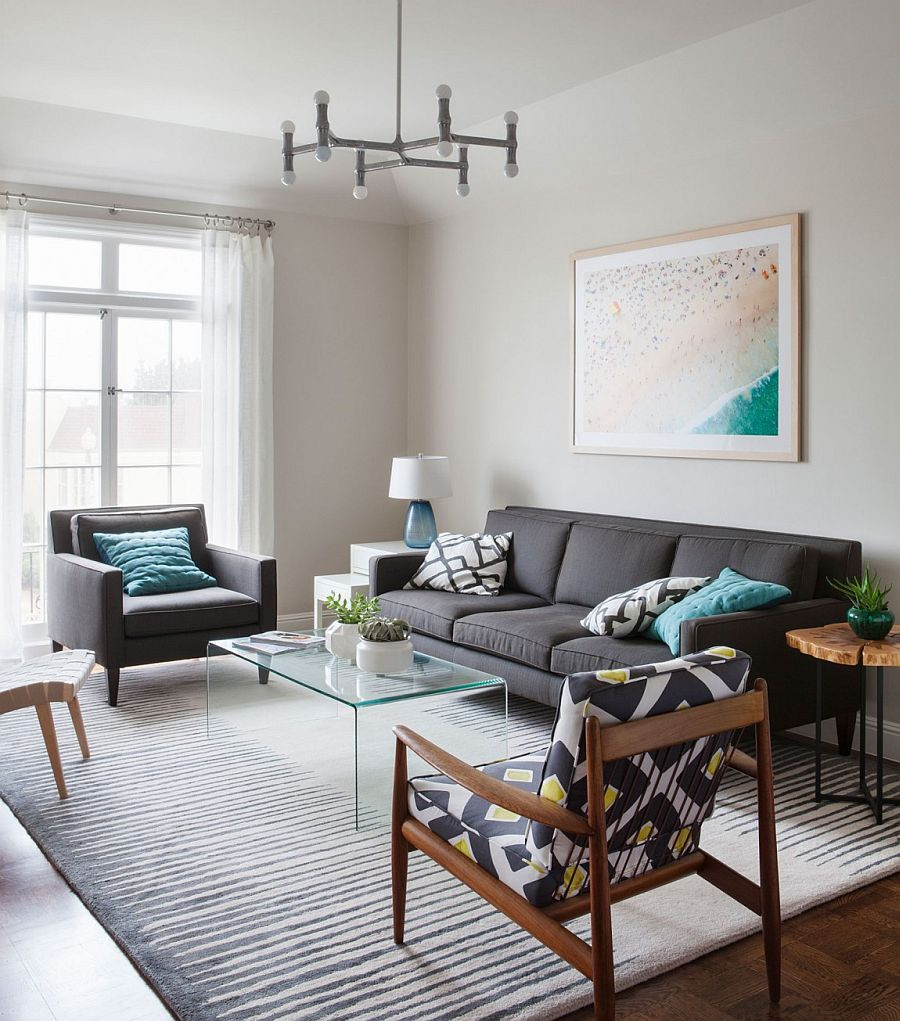 Modern Gray Living Room
 Forest Hill Dreary Traditional Home Turned into an Airy