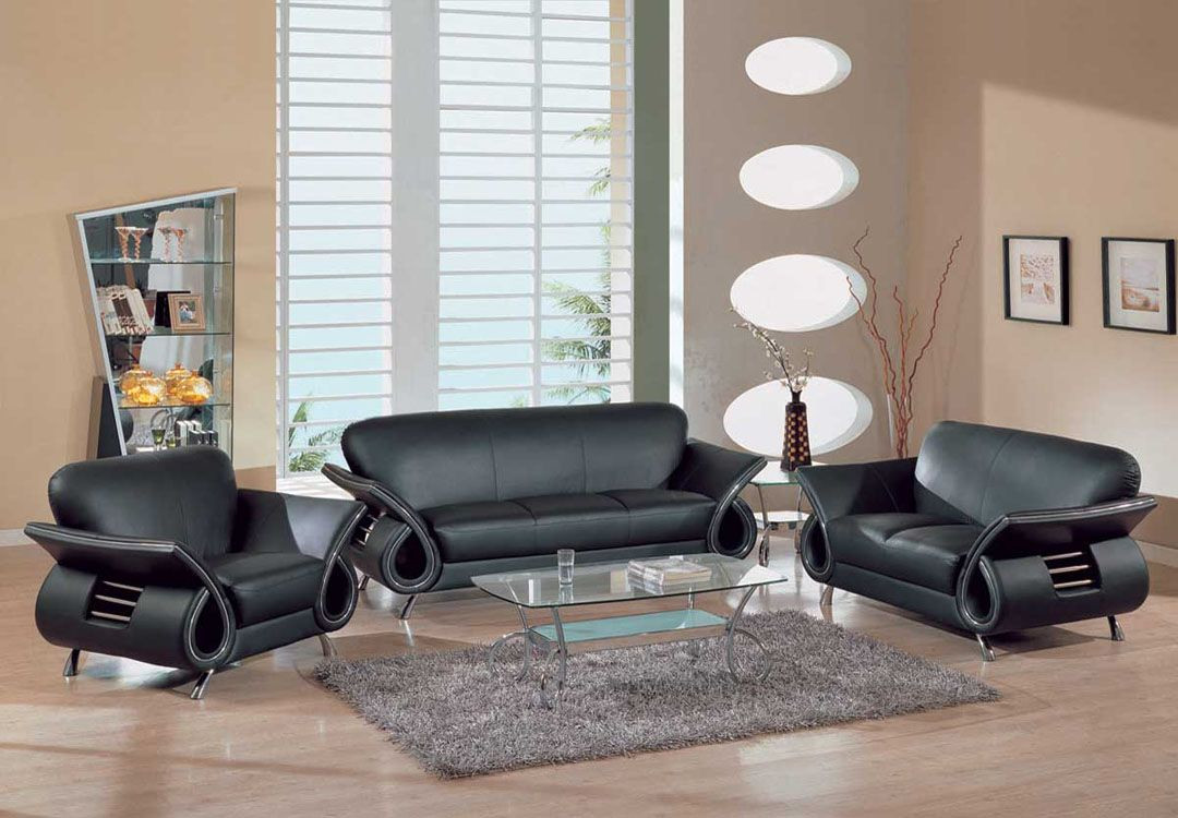 Modern Living Room Furniture
 Contemporary Dual Colored or Black Leather Sofa Set w